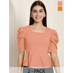 Tromko Women Pack Of 2 Puff Sleeve Peplum Top-picture-25