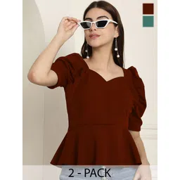 Tromko Women Pack Of 2 Puff Sleeve Peplum Top-picture-39