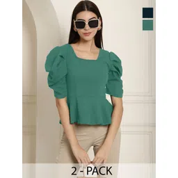 Tromko Women Pack Of 2 Puff Sleeve Peplum Top-picture-27