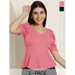 Tromko Women Pack Of 2 Puff Sleeve Peplum Top-picture-33