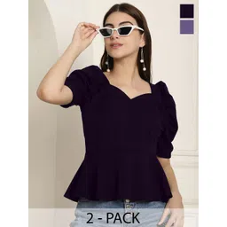 Tromko Women Pack Of 2 Sweetheart Neck Puff Sleeve Empire Top-picture-29