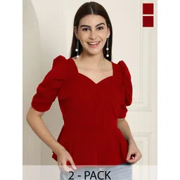 Tromko Women Sweetheart Neck Peplum Puff Sleeve Top-picture-18
