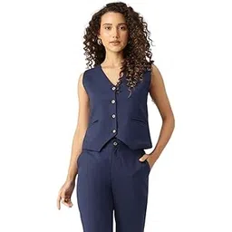 trooking fashions Women’s Blue Coord Set | Sleeveless Waistcoat with High Waisted Pants | 2 Piece Outfit | Co-ord Set for Women | Summer Wear-picture-25