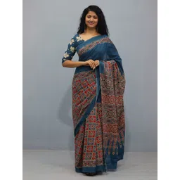 TROPWEAR Ajrak Pure Cotton Block Print Saree-picture-14
