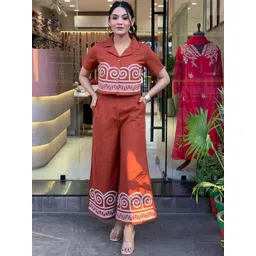 TROPWEAR Embroidery Pure Cotton Shirt With Palazzo Co-Ord-picture-11