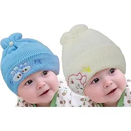 true indian Pack of 2 100% Woolen Cap for New Born Baby | Winter Warm Cap | Baby hat Cap for Winter | Woolen Cap for Baby, Kids-picture-52