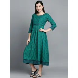 True Shape Floral Printed Maternity Fit and Flare Midi Ethnic Dress with Nursing Zips-picture-18