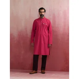 trueBrowns Band Collar Cotton Straight Kurta-picture-18