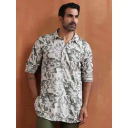 trueBrowns Floral Printed Shirt Collar Cotton Kurta-picture-24