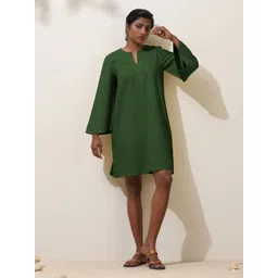 trueBrowns Women Green Cotton Blend Short Dress-picture-21