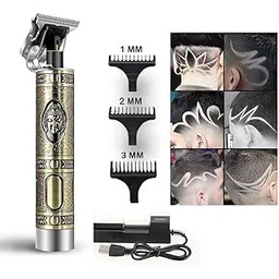 TRUESHOP Men Cordless Rechargeable Full Metal Body Zero Gapped Trimmer Cum Outliner | Barber Grooming Waterproof Close Cutting / Budha Design / Retro Oil Head Close Cut Precise Machine New, Bronze-picture-18