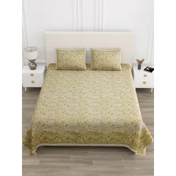 TrueYarns Yellow & White Ethnic Motifs 210 TC King Bedsheet with 2 Pillow Covers-picture-34