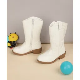 TRUFFLE COLLECTION Leaves Designed Zipper Boots - White-picture-16