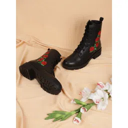 Truffle Collection Women Black Embroidered Winter Boots-picture-29