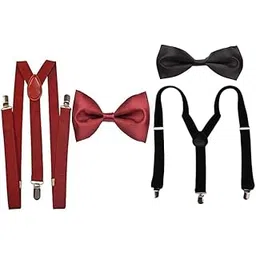 truflair Solid Color Mens Suspender Bow Tie Set Clip On Y Shape Adjustable Braces-picture-22