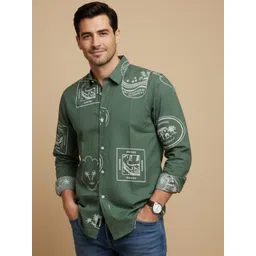 TRULOOM Abstract Printed Cuban Collar egular Sleeves Relaxed Fit Cotton Casual Shirt-picture-29