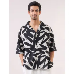 TRULOOM Oversized Printed Cotton Cuban Collar Casual Shirt-picture-24