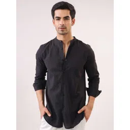 TRULOOM Relaxed Fit Cotton Band Collar Casual Shirt-picture-32
