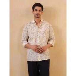 TRULOOM Relaxed Fit Floral Printed Cotton Band Collar Casual Shirt-picture-30