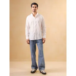 TRULOOM Relaxed Fit Self Design Cotton Band Collar Casual Shirt-picture-36