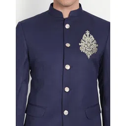 TrulyFeb Men Blue Self Design Slim-Fit Bandhgala Party Blazer image 2