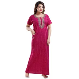 TRUNDZ Women Abstract Printed Round Neck Short Sleeves Maxi Nightdress-picture-28