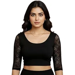 truness Cotton Lycra Round Neck Blouse, 3/4 Net Sleeve Saree Blouse, Stretchable Readymade for Women and Girls, Size 26 to 44, Indian Style-picture-27