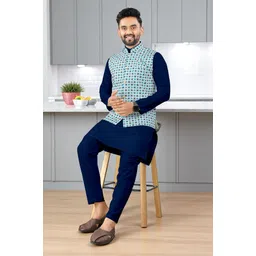 trust ous Men Cotton Blend Kurta Pyjama Ethnic Jacket Set-picture-36