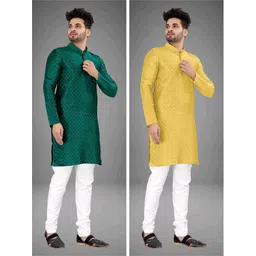 trust ous Pack of 2 Men Self Design Jacquard Straight Kurta-picture-11