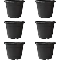TrustBasket Bhuvi Round Plastic Pots 12 (Black) Set of 6 | Heavy Duty Highly Durable Plant containerGamla for Indoor Home Decor & Outdoor Balcony Garden-picture-14