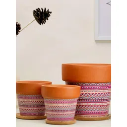 TRUSTBASKET 3-Pcs Pink & Brown Printed Marvel Matka Planter-picture-12