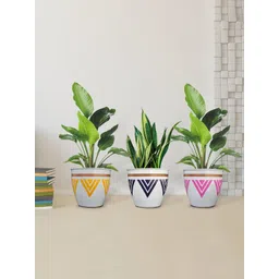 TRUSTBASKET Armour Set Of 3 White & Yellow Printed Planters-picture-40