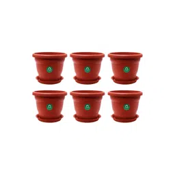 TRUSTBASKET Brown 6-Pcs Round Pot Planters With Saucers-picture-34