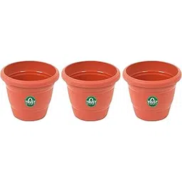 TrustBasket UV Treated Plastic Round Pot (8 Inches)-Terracotta Color-Set of 3 | Heavy Duty Highly Durable Plant Container Gamla for Indoor Home Decor & Outdoor Balcony Garden-picture-24