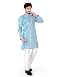 trustous Men's Indian Ethnic Wear Straight Lucknowi Kurta with Mirror Work-picture-36
