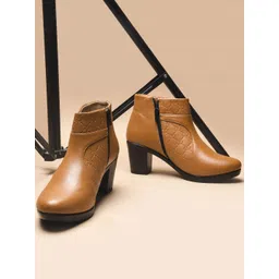 Try Me Women Textured Block-Heeled Regular Boots-picture-42