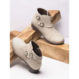 Try Me Women Textured Dual Buckle Straps Block-Heeled Regular Boots-picture-37