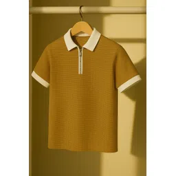 try this Men Checkered Zip Neck Cotton Blend Brown T-Shirt-picture-15