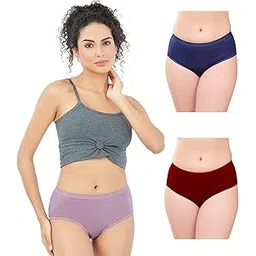trylo Riza Elena Women's Full Hip Coverage Cotton Stretch Fabric Hipster,High Waist,0.75 Inch (2 cm) Outer Elastic Panties (Pack of - 3 Plain Colours)-picture-18