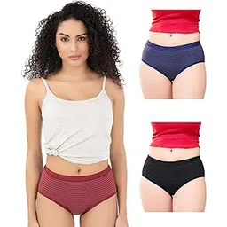 trylo Riza Yiking Dark Women's Full Hip Coverage Cotton Thick Fabric Hipster High Waist Solid Strips, 1 Inch (2.5 cm) Elastic Panties Multicolors and Colors May Vary Pack of - 3-picture-38