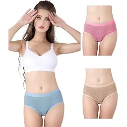 trylo Small Line Women's Full Hip Coverage Cotton Thick Fabric Hipster High Waist Small Strips, 1 Inch (2.5 cm) Elastic Panties Multicolors and Colors May Vary Pack of - 3-picture-37