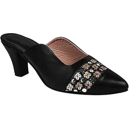 TRYME Cone Heel Mules Fashion Pointed Pump Shoes for Party and Formal Occasions for Girls & Women-picture-11