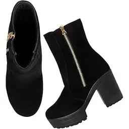 tryme Classy Trendy Comfortable Ankel Length Block Heel Zipper Boots for Womens & Girls-picture-54