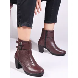 TRYME Women Round-Toe Block-Heeled Regular Boots-image-41