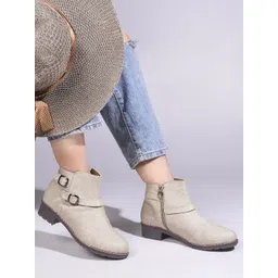 TRYME Women Textured Casual Block-Heeled Regular Boots with Buckle-picture-28