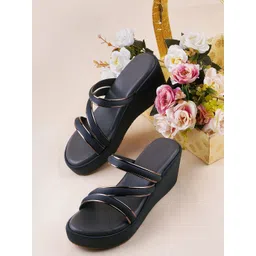 TRYME Women Textured Synthetic Regular Wedge Sandals with Bows-picture-35