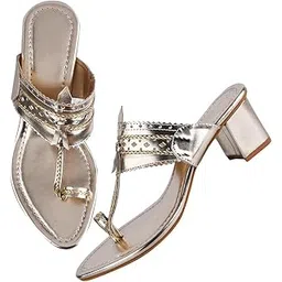 tryme Women's Kolhapuri Chappal Block Heel Sandals Ethnic Block Heel for Party & Occasions-picture-25