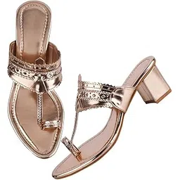 tryme Women's Kolhapuri Chappal Block Heel Sandals Ethnic Block Heel for Party & Occasions-picture-15