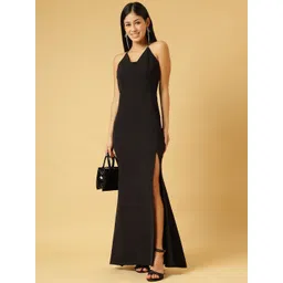 TRYMISFIT Women Solid Halter Neck Maxi Dress-picture-12