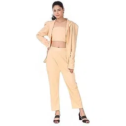 trymisfit Women's Stylish Co-Ord Set – Solid Peach Blazer, Tube Crop Top & High Waist Trousers – Trendy & Stylish Outfit for Girls & Ladies-picture-17